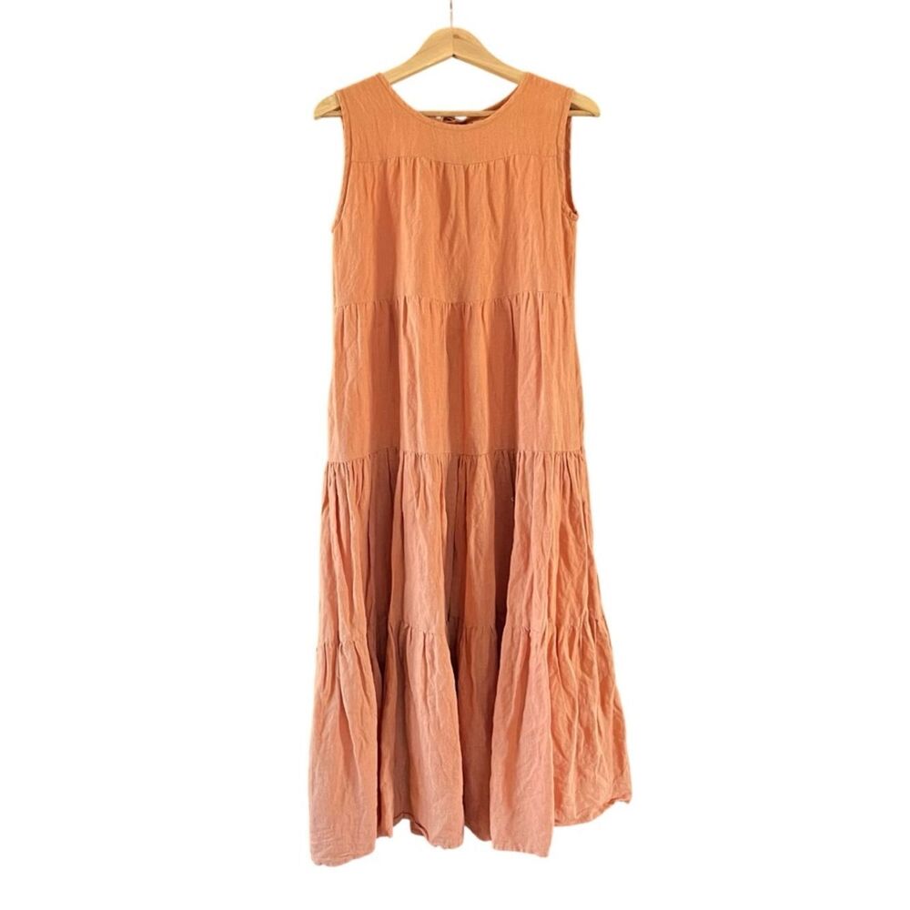 Tribe Alive Organic Linen Tiered Maxi Dress Size Small